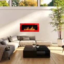 Vegghengt Biopeis - Rød -Dovre Peis Butikk Red wall mounted biofireplace with glass classy design